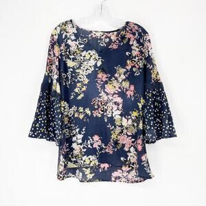 Cato Bell Sleeve Mixed Media Floral Top Size Large